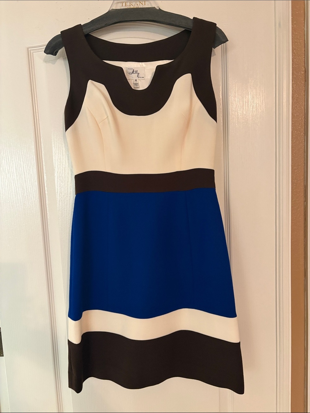 Milly of New York Blue, Black & Cream Colorblock Sleeveless Mini Dress